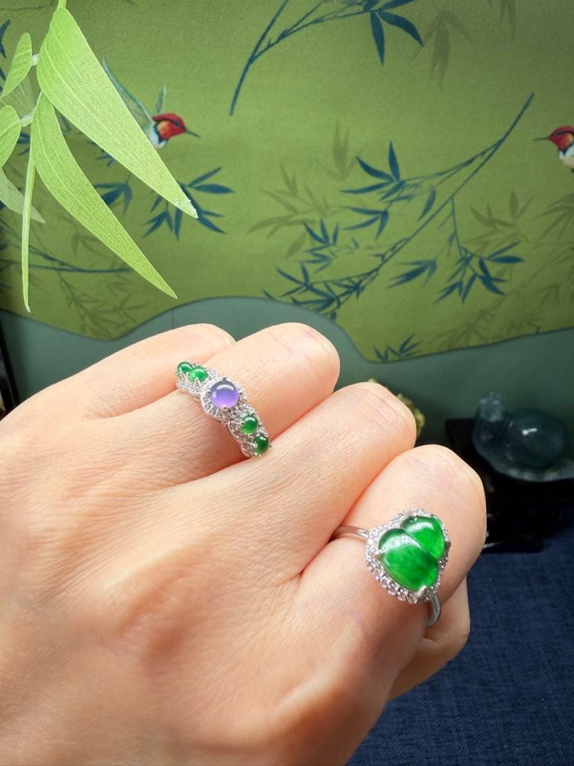 限定1点‼️ 貴重、希少品‼️18kビーズ入りロウカン質極上氷陽緑翡翠ブレス＆リング