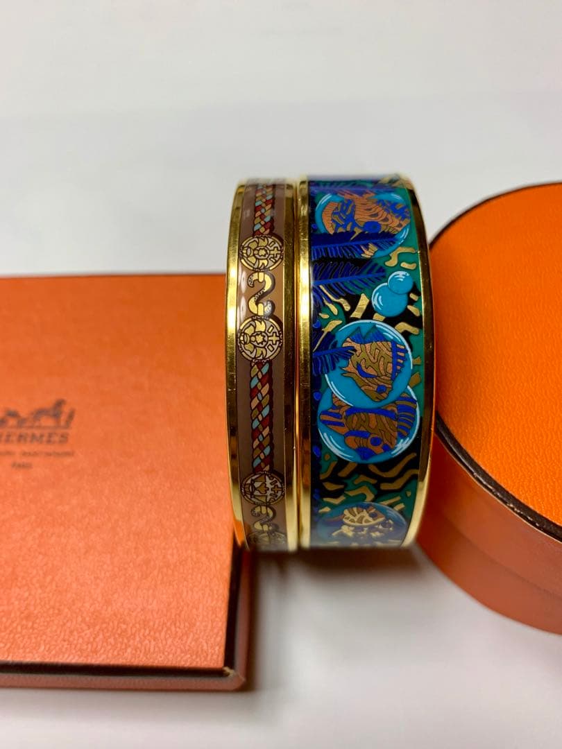 HERMES エルメス ワイドバングル エマイユ熱帯魚ブルー×ゴールド