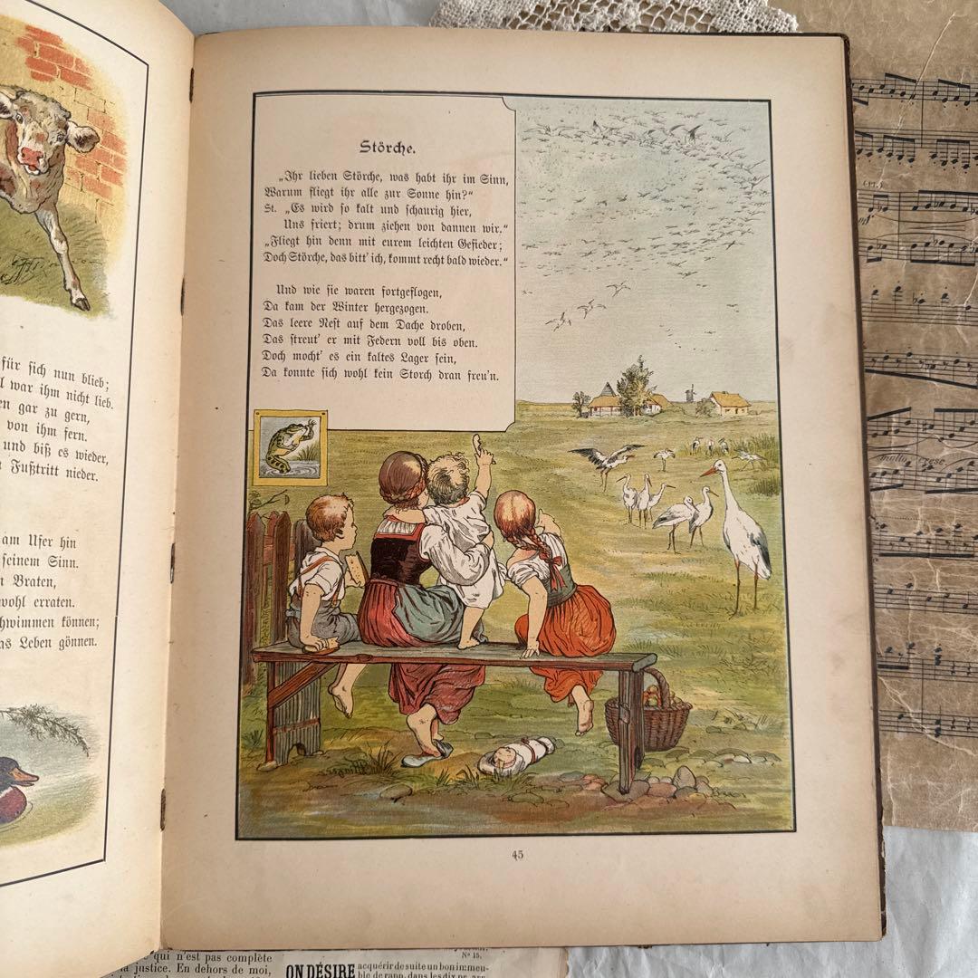稀少1880年アンティーク美しい絵本ドイツ語　洋書　古書ジャンクジャーナル児童書