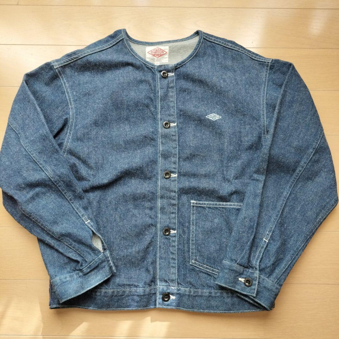 【美品】DANTON ダントン　ノーカラーデニムジャケット　ビショップ