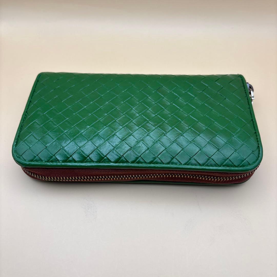 ①◆正規品◆ボッティガヴェネタイントレチャート ラウンドファスナー長財布グリーン