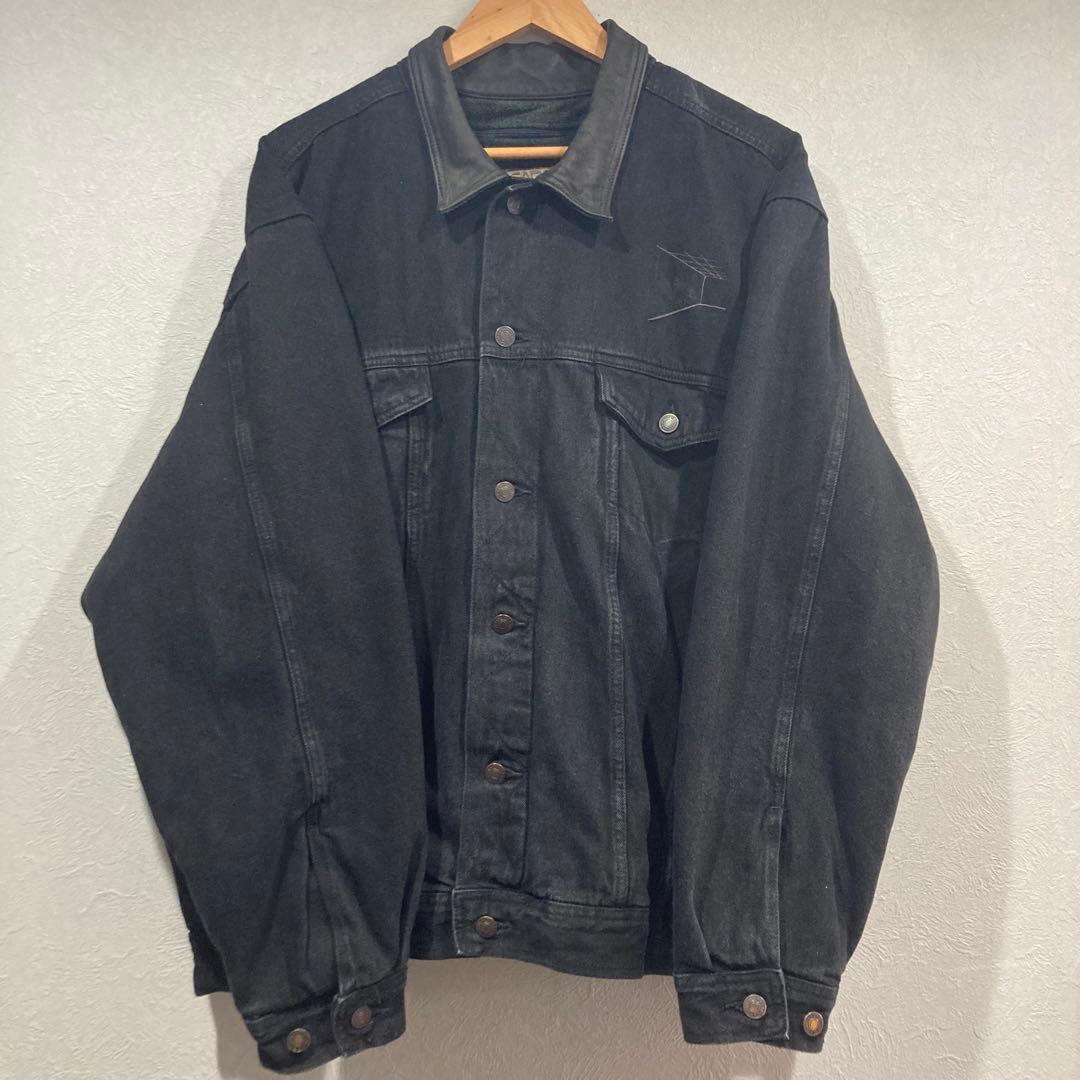 襟レザー gジャン ブラックデニム ジャケット XL リーバイス edifice