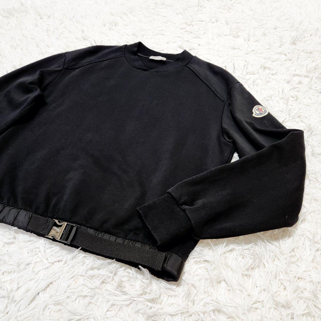 【良品】MONCLER ワッペンロゴ ベルト ナイロン切り替え フード 黒 XS