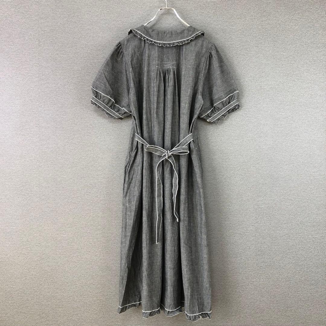 美品 PINK HOUSE ロゴ刺繍ダンガリーワンピース F グレー