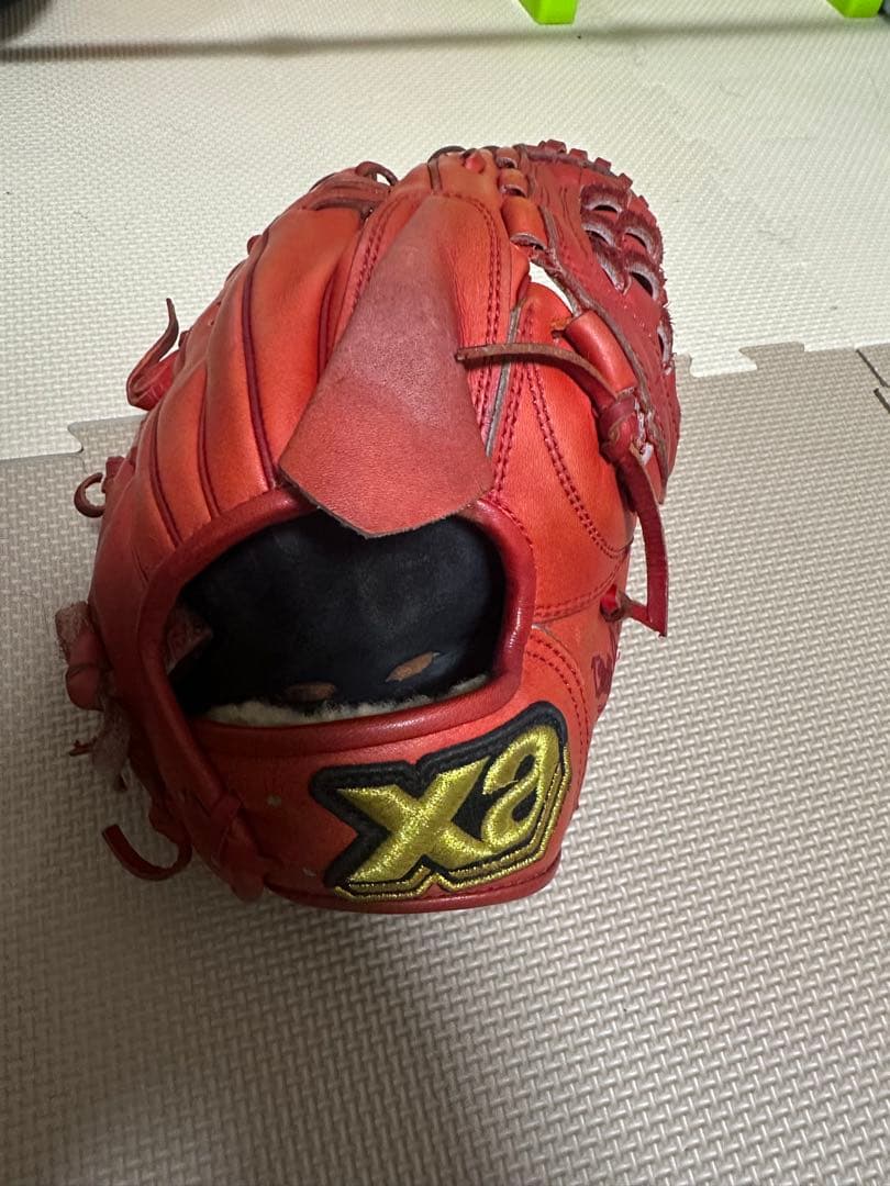 プロ支給品グローブ赤 ザナックス硬式野球グローブ 43刺繍有り