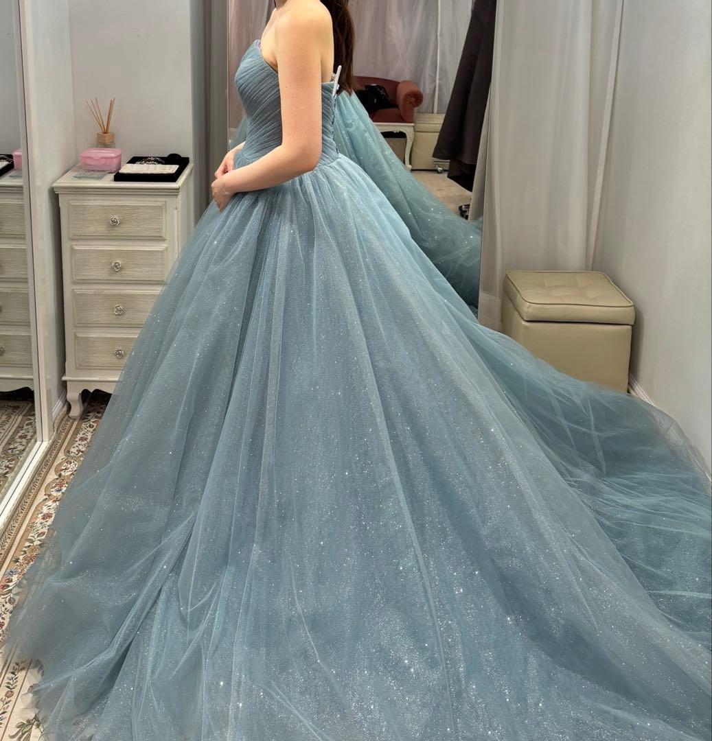 ライトブルー ストラップレスドレス