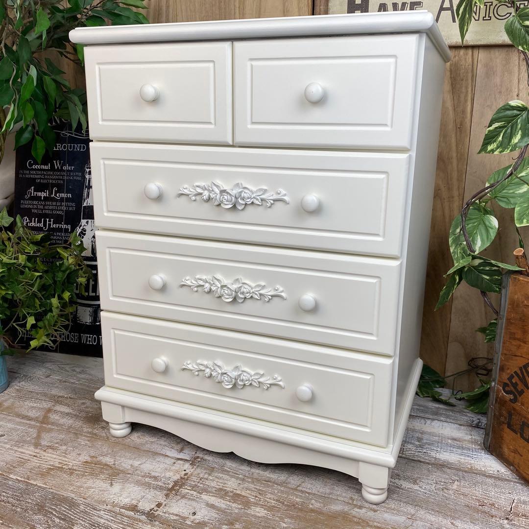 フレンチカントリー調ホワイトチェスト2点セット木製収納家具飾り棚姫系洋タンス