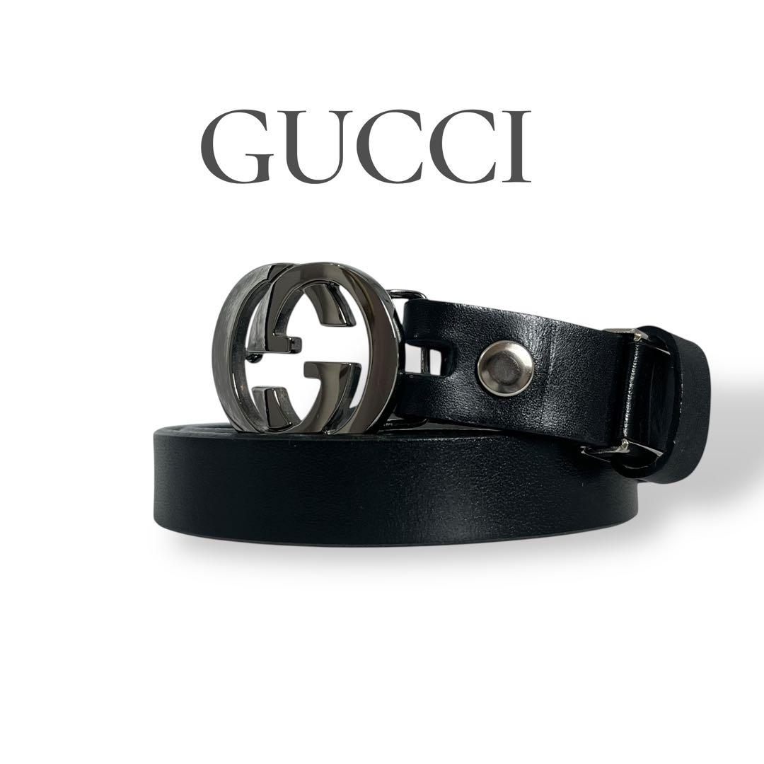 グッチ ベルト インターロッキング ロゴ ビジネス レザー ブラック レディース