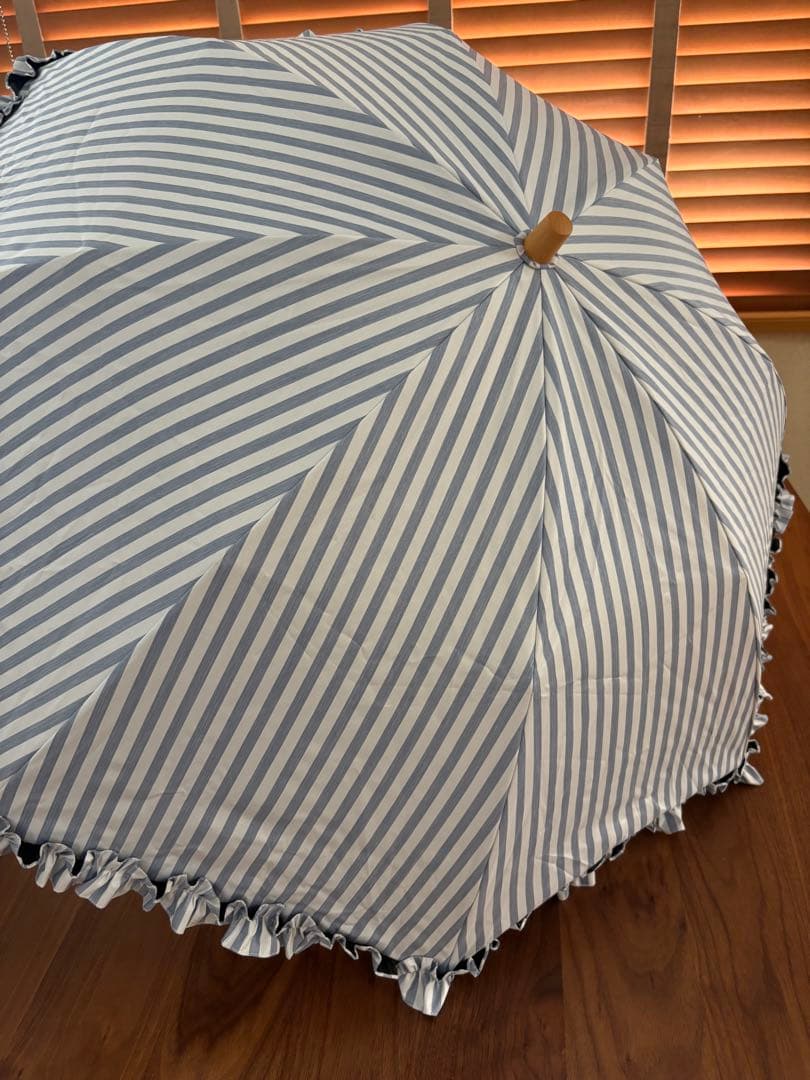 サンバリア100 SUNBARRIER100 2段折フリル ストライプ ブルー