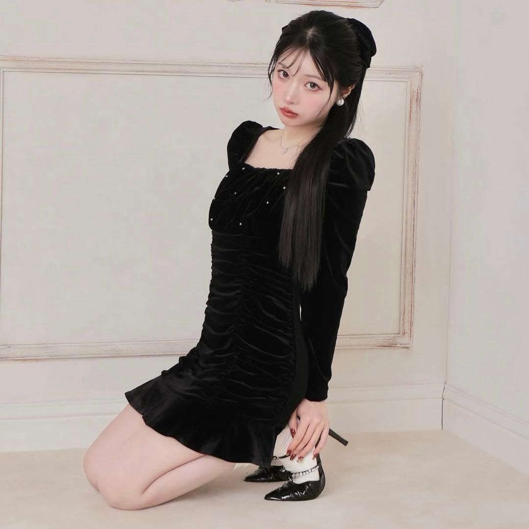 M me eme ベロアドレープミニドレス