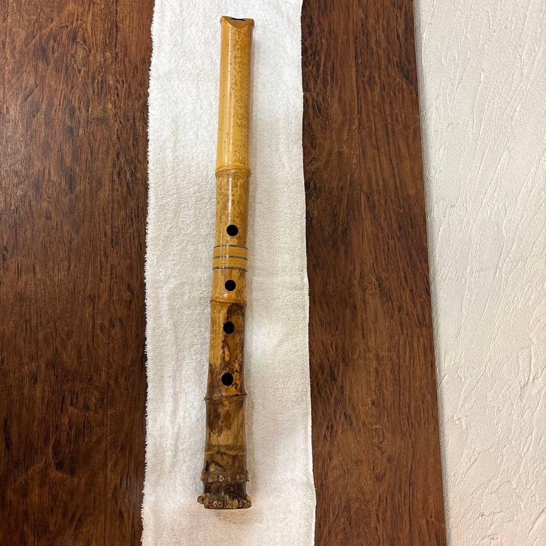 尺八　竹治刻印2箇所　銀三線　竹製　琴古流　約48、5㎝