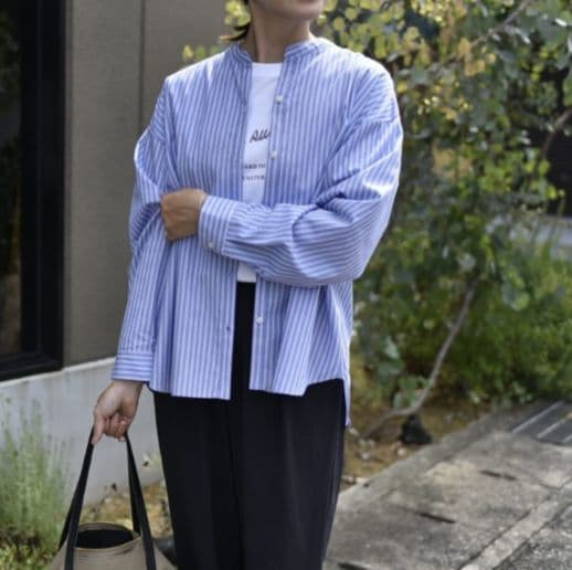 OUR綿100%の播州織シャツ サックスブルー