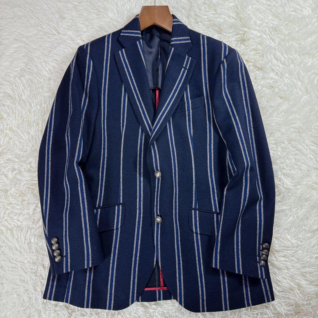 【イタリア製】ハケットロンドン 銀ボタン ストライプ テーラードジャケット 40