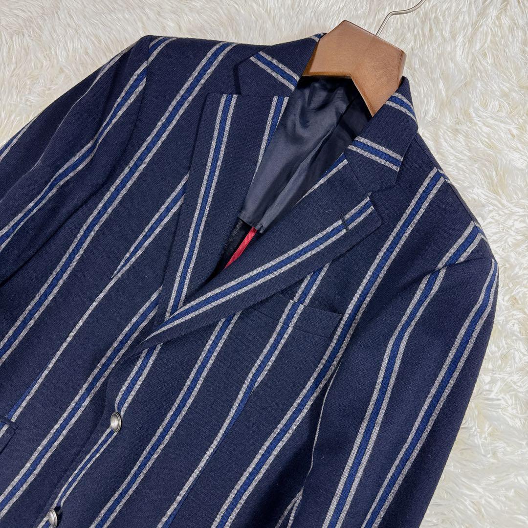 【イタリア製】ハケットロンドン 銀ボタン ストライプ テーラードジャケット 40