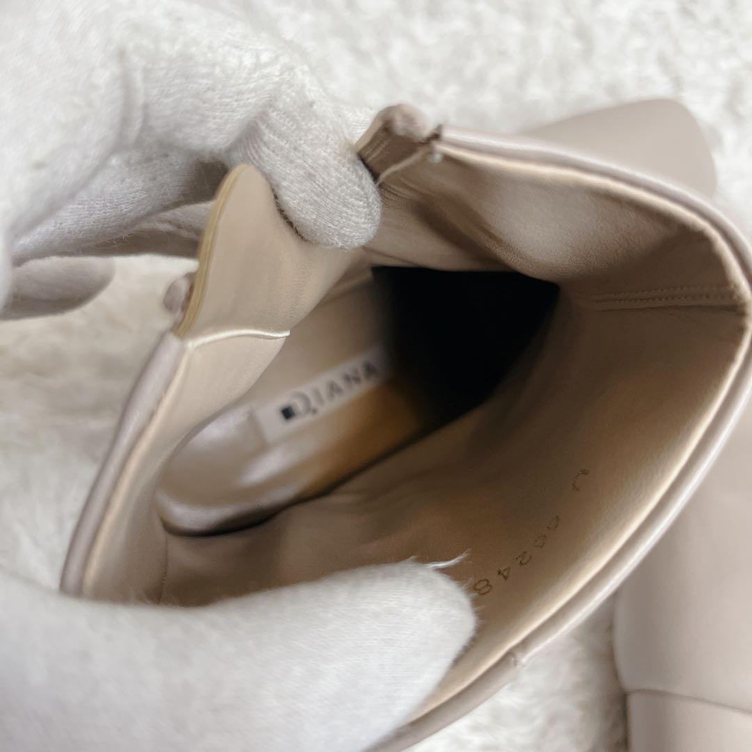 極美品 ダイアナ べージュ ショートブーツ サイドジップ スクエアトゥ 23.5