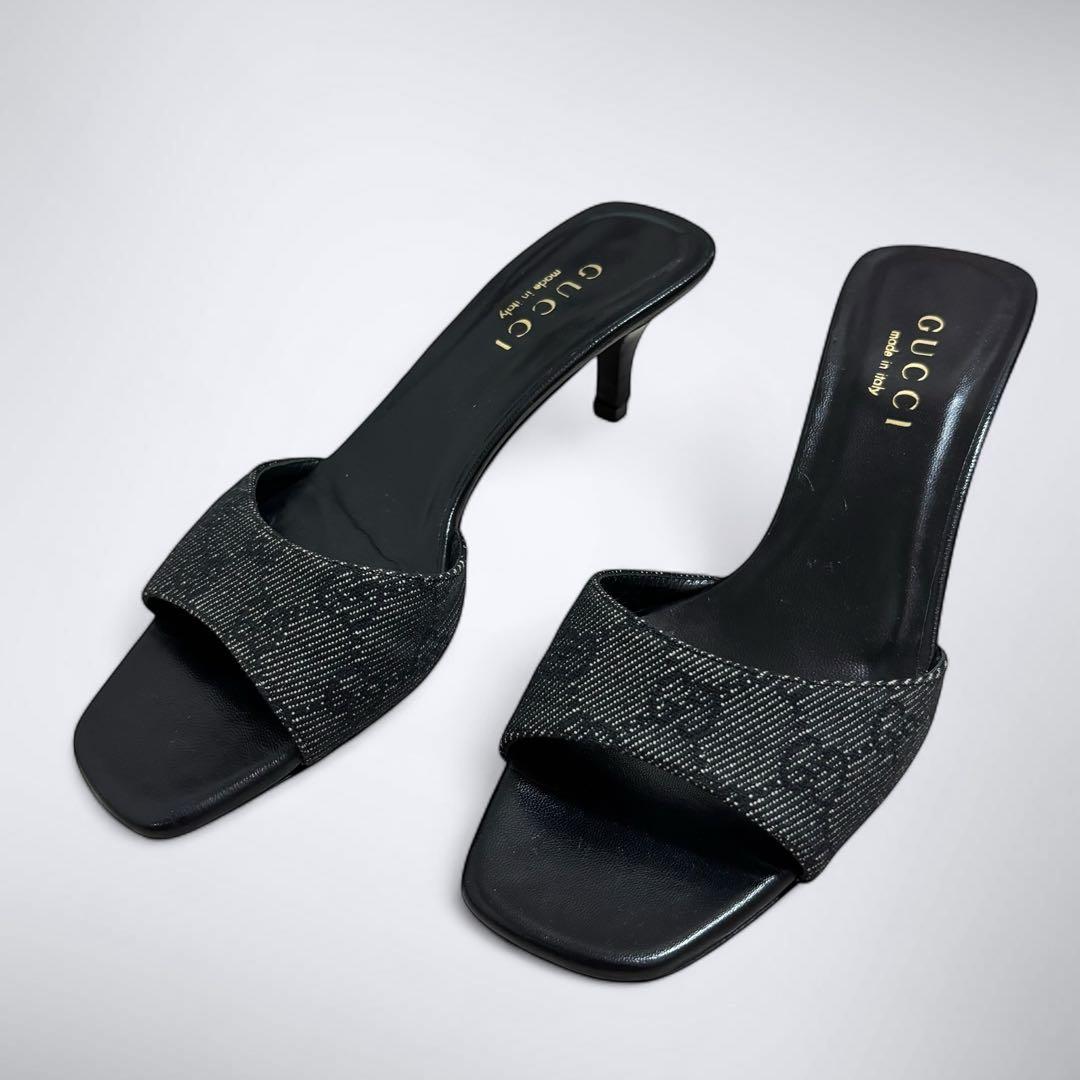 良品✨　GUCCI グッチ　GG サンダル　ミュール　ヒール　ブラック　23㎝