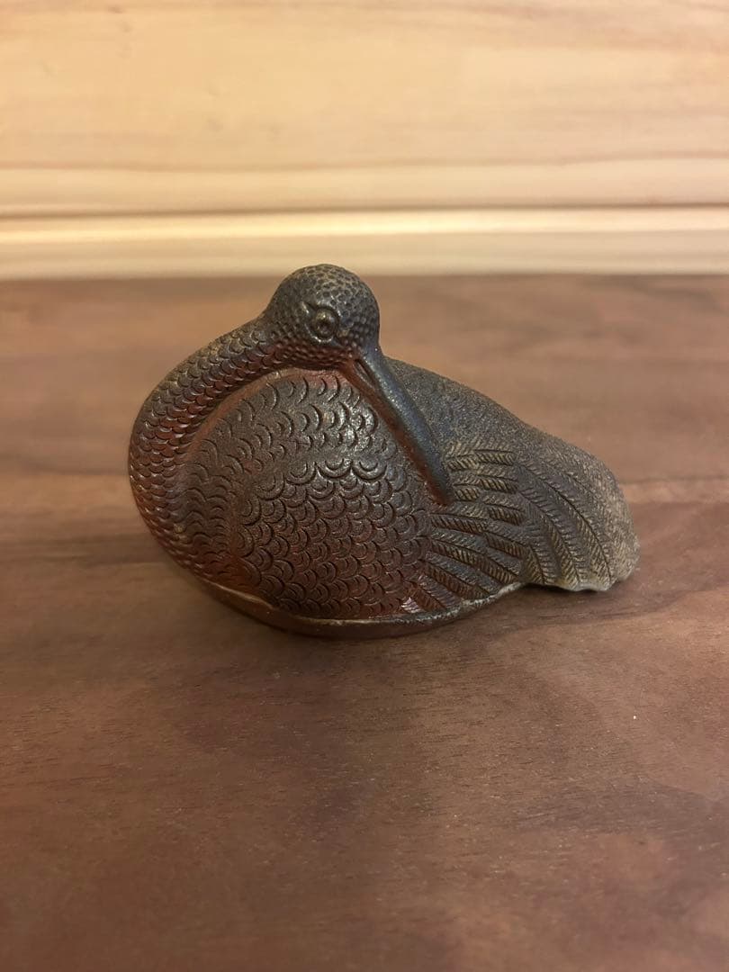 出来栄え良！平川正二 鶴の香合 備前焼