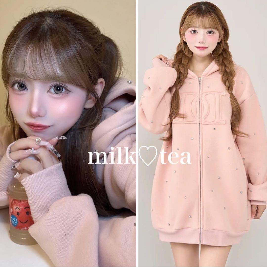 新品タグ付 ダーリッチ ピンク DDロゴビジュージップパーカー フリー F