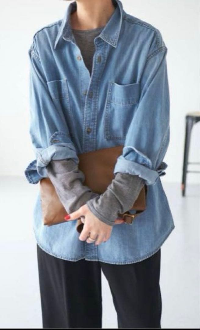 スピックアンドスパン　ライトオンスデニムシャツ　サックスブルー