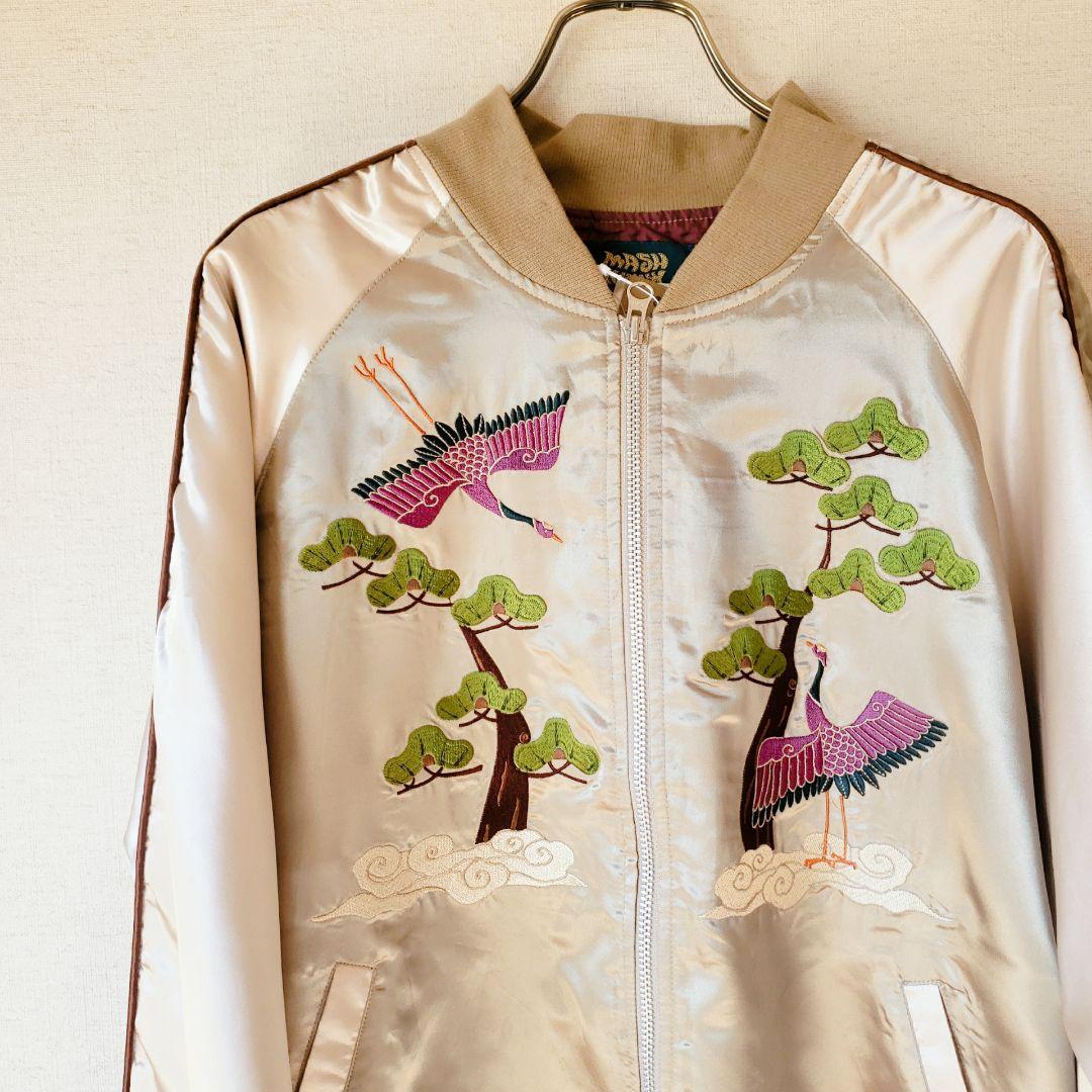 ★未着用★ マッシュマニア スカジャン ゴールド サテン 鶴 松 刺繍