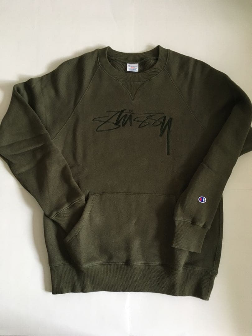 美品　希少　Stussy × Champion　ラグラン　カンガルーポケット S