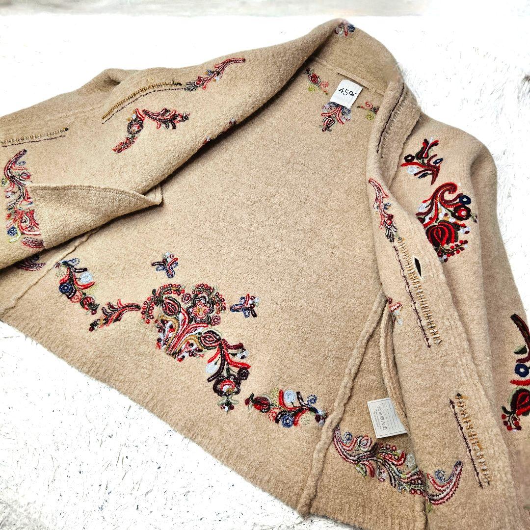 45R 縮絨 ウール 刺繍 ジャケット ベージュ