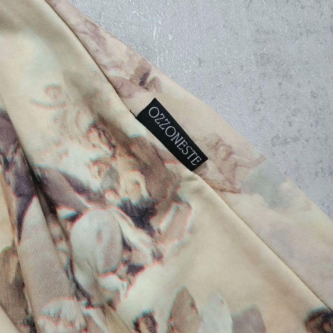 美品 オッズオネスト 天使柄 肩出しレースアップワンピース 茶