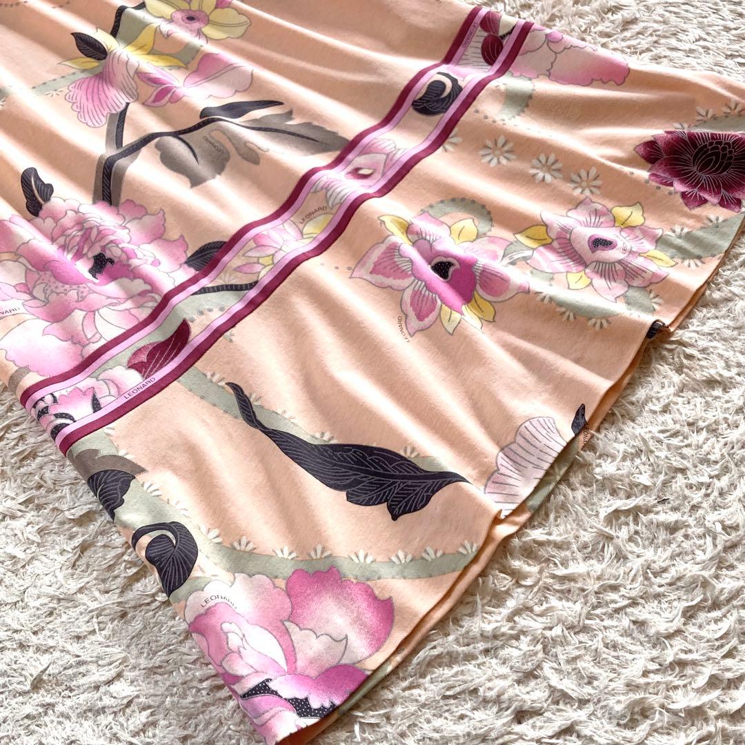 【極美品】レオナール ボタニカルワンピース フラワートリム 花柄 Aライン