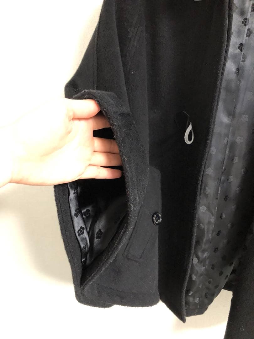 MARY QUANT ファー付き黒ポンチョ・ケープコート