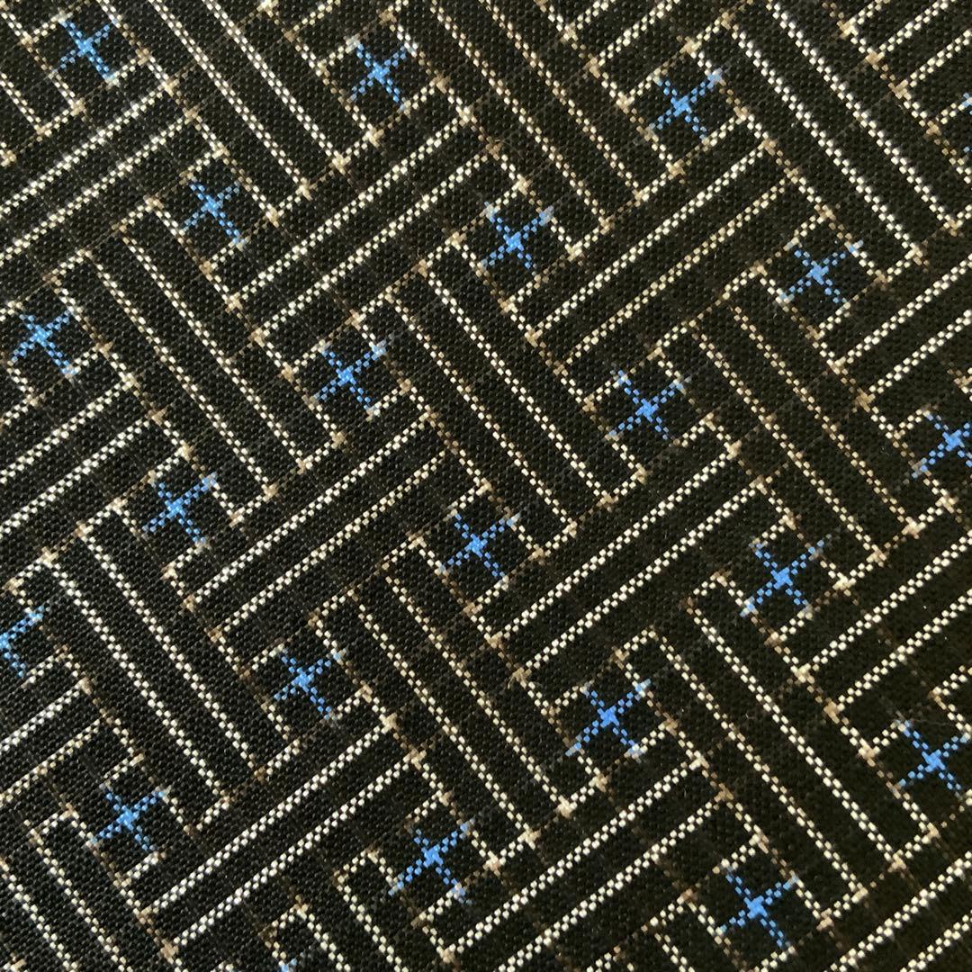 大島紬　秋名バラ青入り12玉　胡桃皮ハンドルバッグ　裏地お花柄の紬