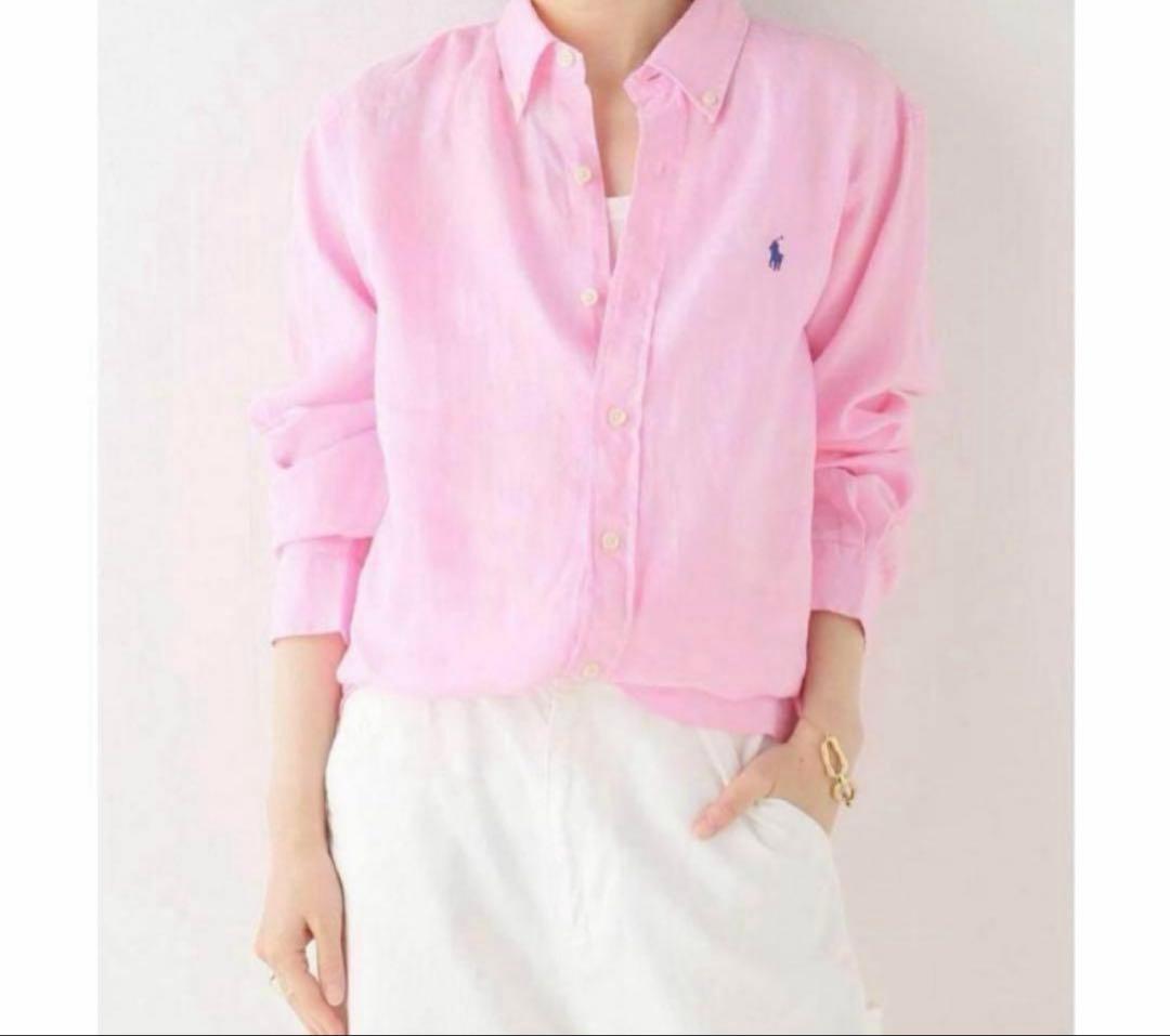 【美品】ポロ ラルフローレン ピンク 長袖 リネンシャツ サイズ S
