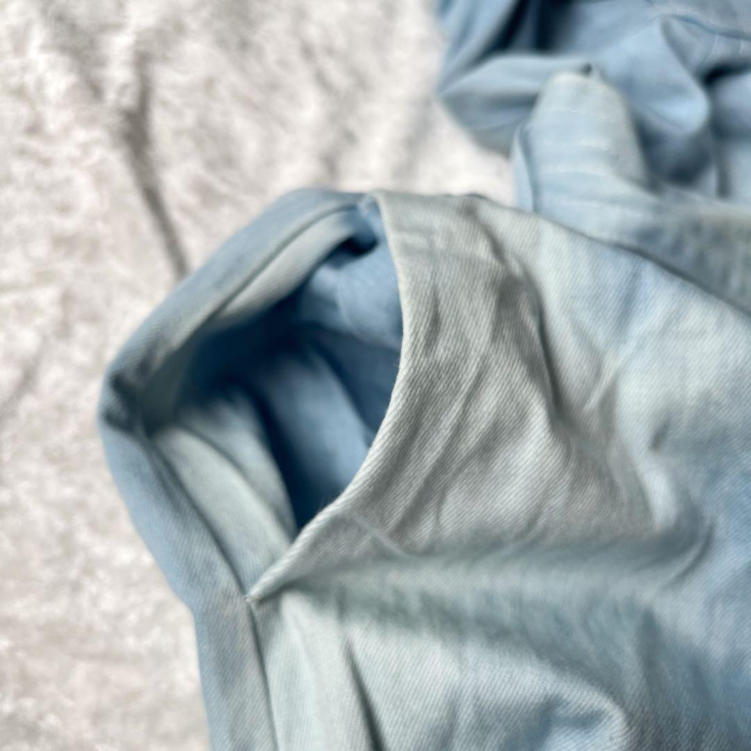 人気商品✨Estella.Kウォッシュデニム加工シャツロングワンピースパール青F