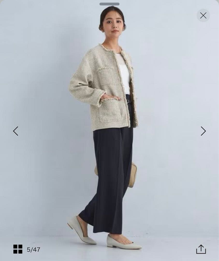 グリーンレーベル　ミックスツイードライク　ポケット　ノーカラージャケット　38