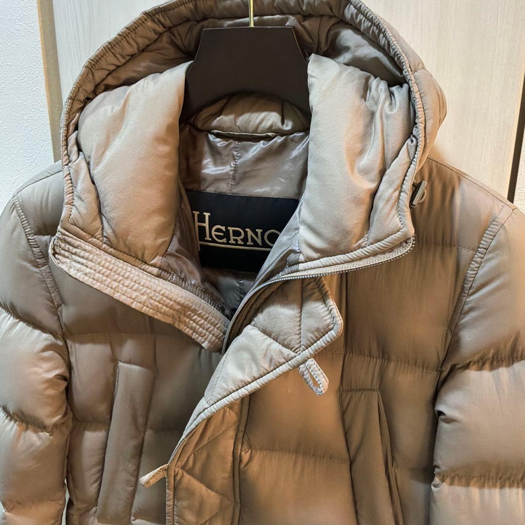 【美品】HERNO N-3Bダウンコート ミドル丈　ブラウンベージュ 44