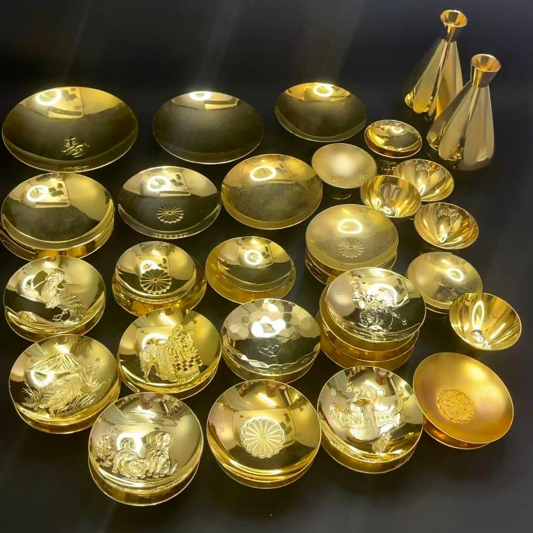24KGP 金杯 金盃 金メッキ 干支 鳳凰 菊花紋等 45点 約4.05kg