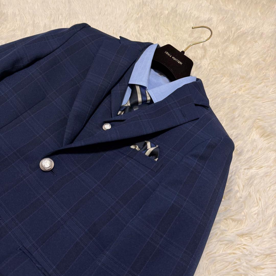 美品✨ワンダーファクトリー　男子フォーマルスーツ　6点セット　ネイビー　チェック