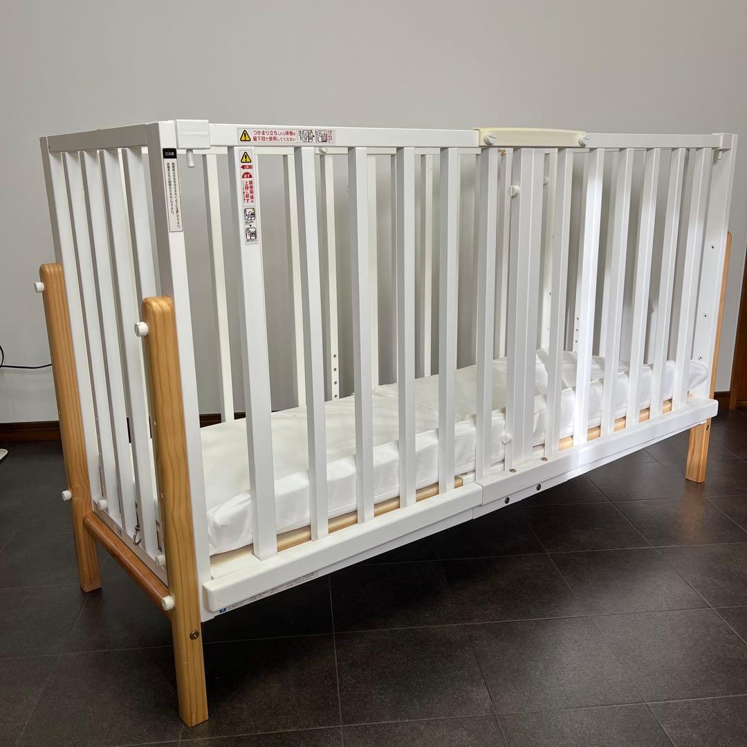 大和屋 ベビーベッド そいねーるⅢ ホワイト マットレス付き