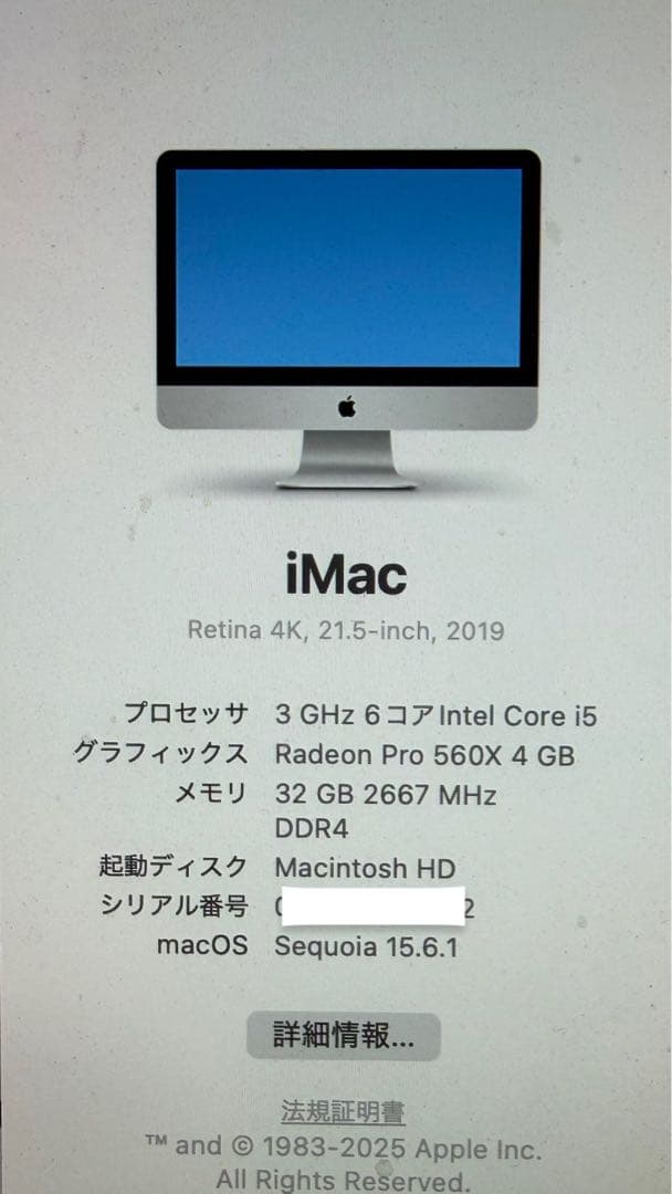 Apple iMac 21.5型(2019) メモリ32GB ストレージ1TB