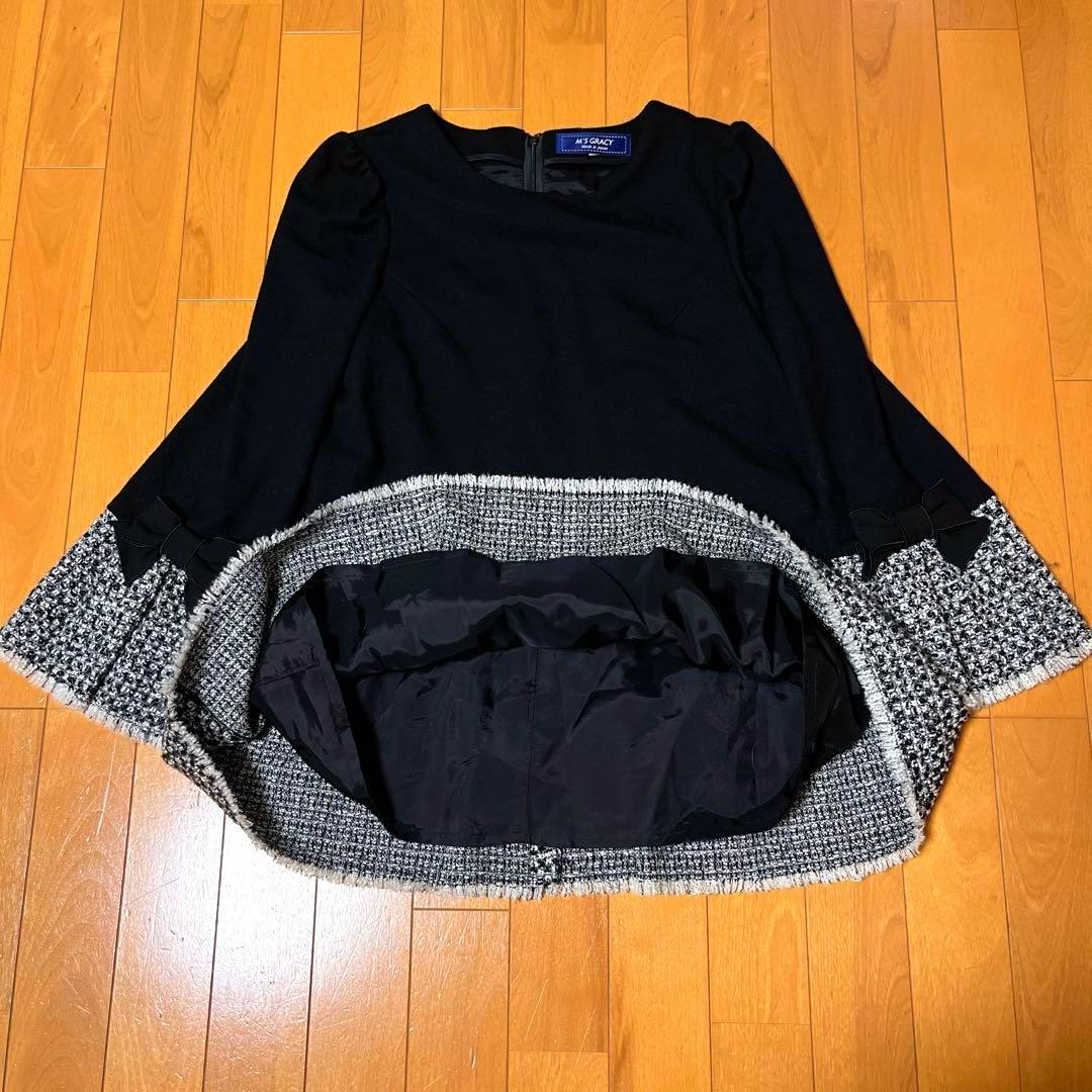 ♡M’S GRACYエムズグレイシー♡リボン ツイード切り替えチュニック 黒