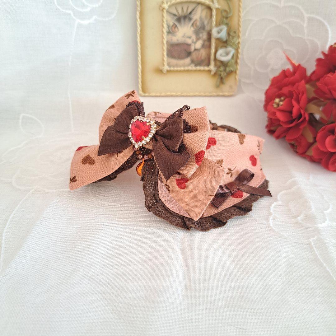 プッチ、幅広シュシュバレンタインハート柄(パープル)わんちゃん猫ちゃん用