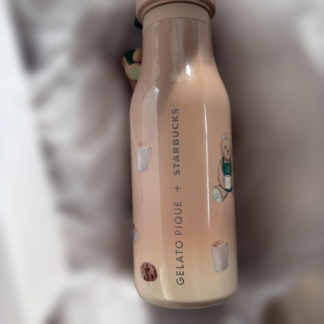スタバ×ジェラピケ　ステンレスボトル ベアチャーム付き モカベージュ