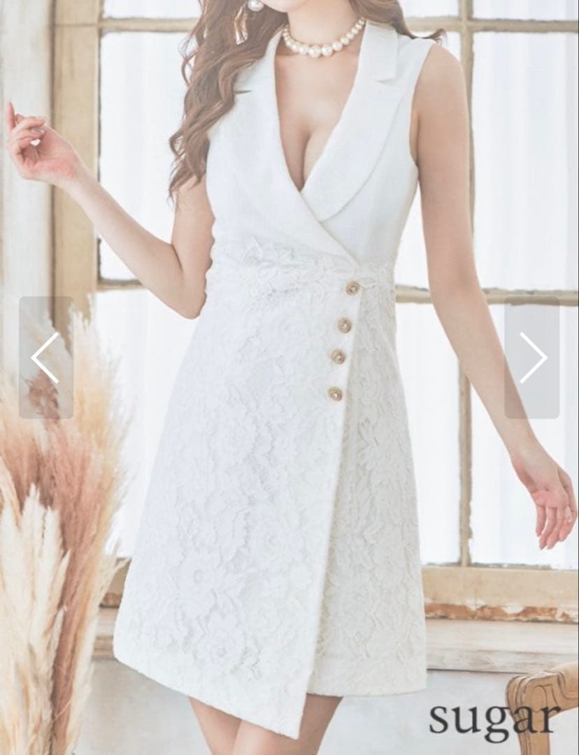 sugar ホワイト レース Vネック ドレス キャバクラ