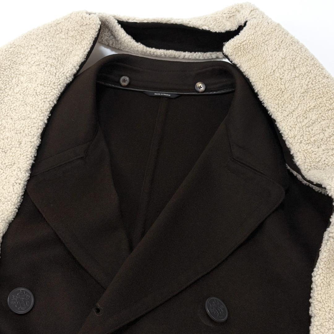 極美品 HERMES エルメス フランス製 カシミヤ×ムートン Pコート 52