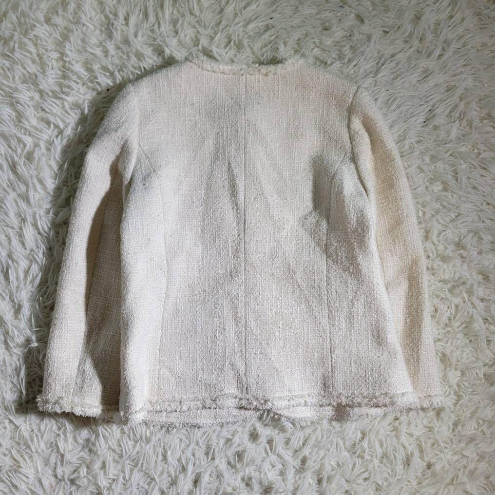 美品☆THE SHINZONE　ノーカラージャケット　ツイード　シルク混　S　白