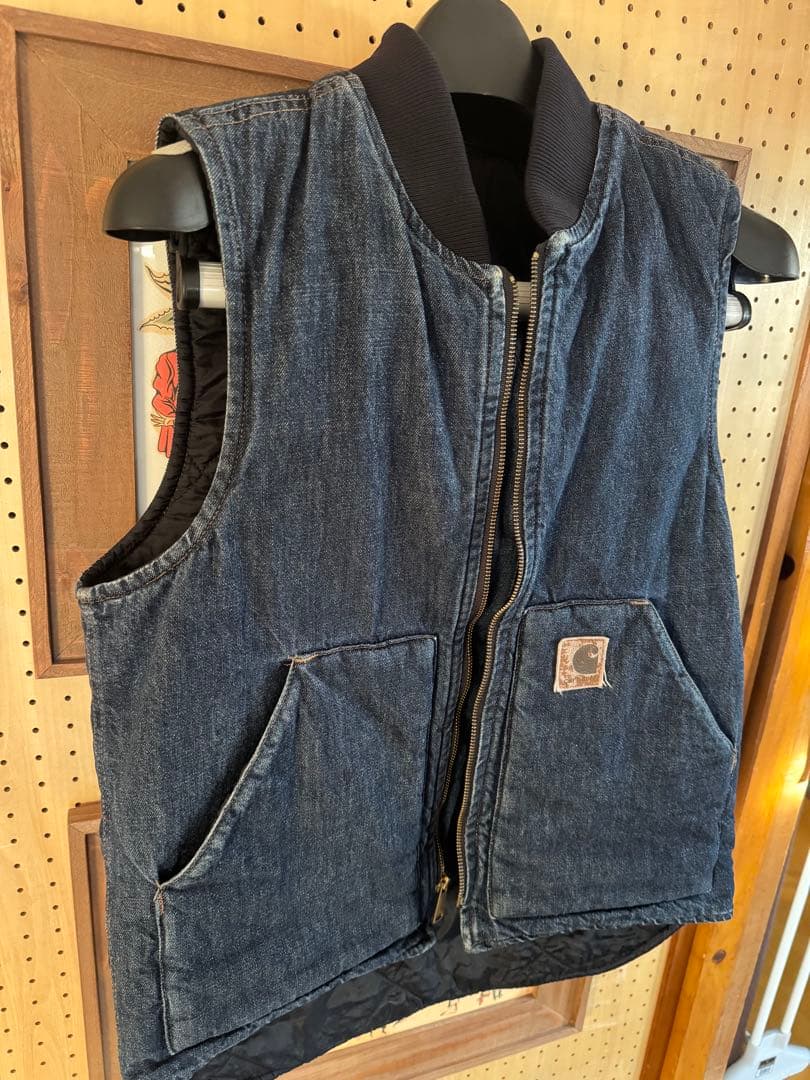 デニム　Carhartt カーハート ダックベスト 革タグ　レア　希少　メキシコ