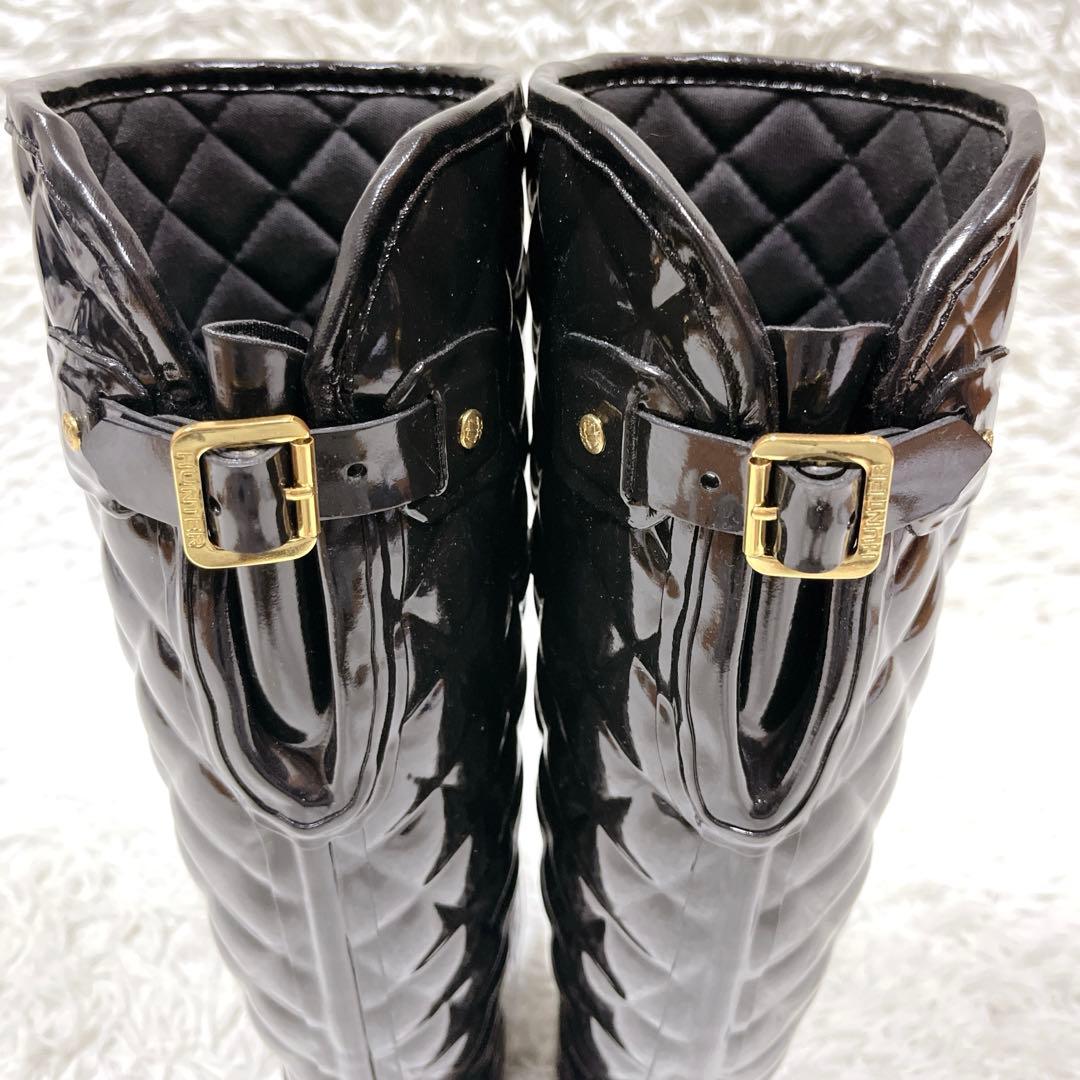 未使用級✨ハンター リファインドグロスキルトトールレインブーツ ブラック25cm