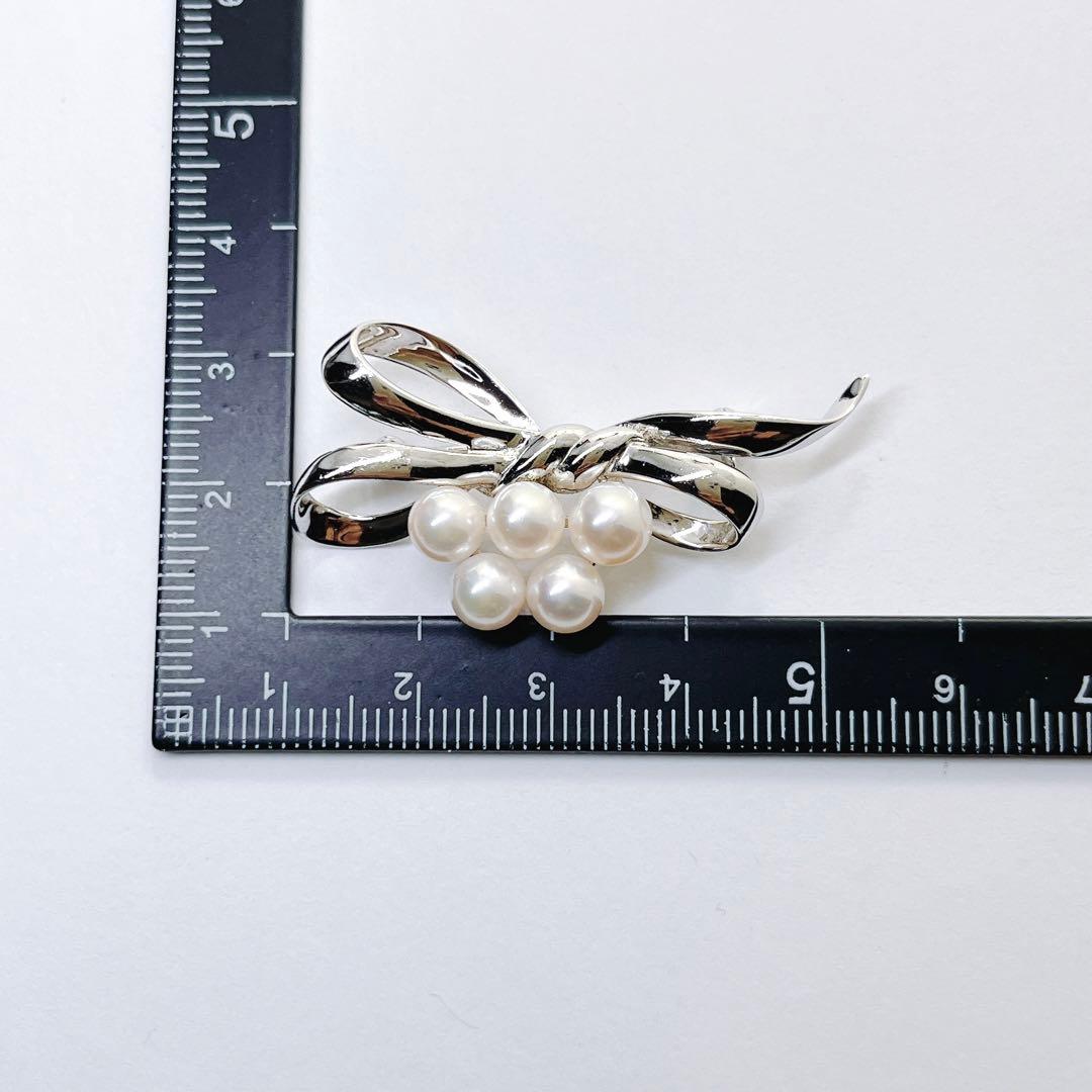 美品✨ミキモト パール　ブローチ　コサージュ　リボン　シルバー