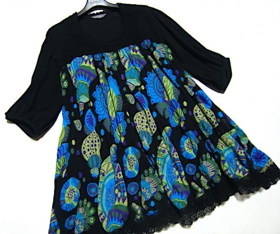 トクコプルミエヴォル☆新同品！貝の世界♪　異素材ミックス パフスリチュニック☆