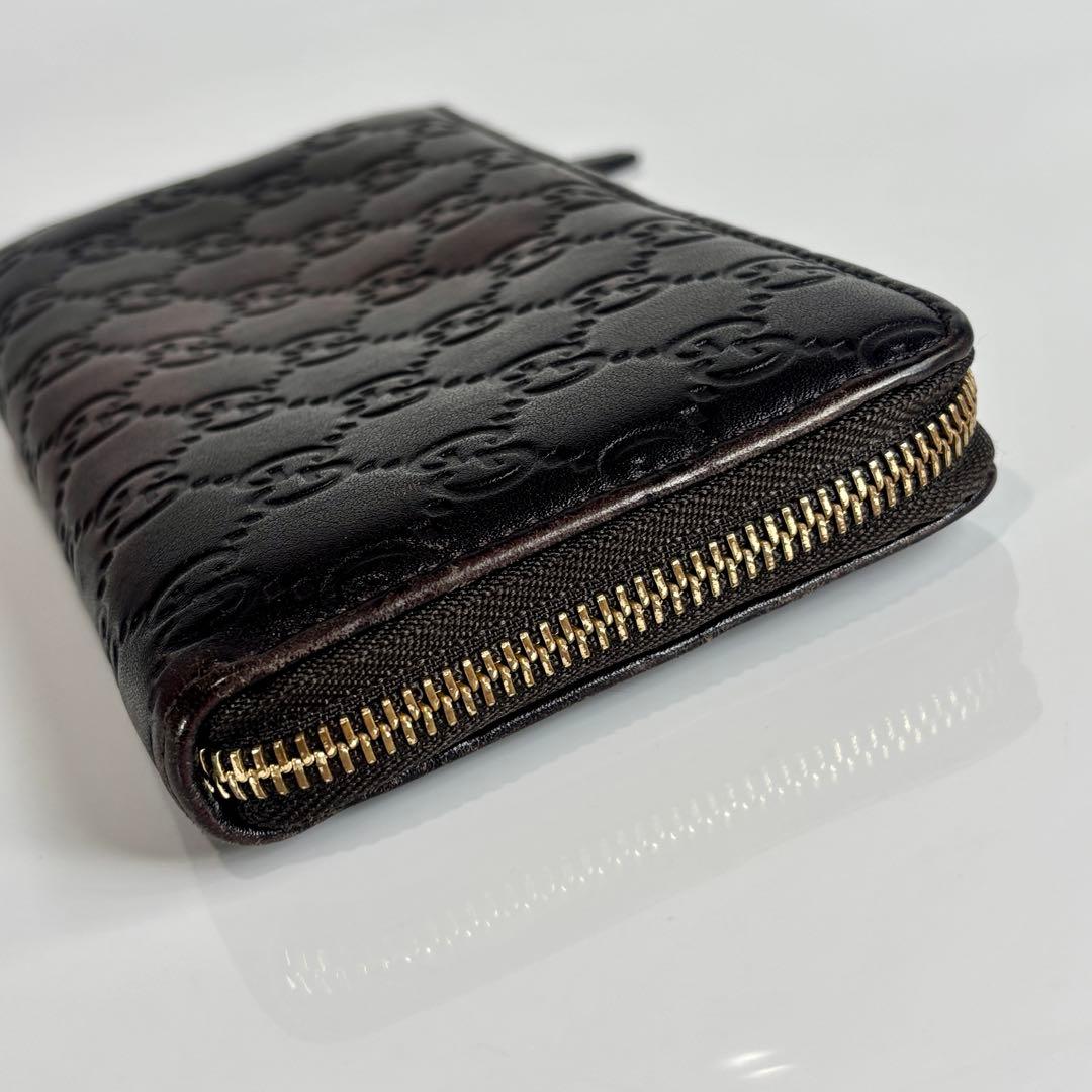 美品 GUCCI グッチ 長財布 L字 グッチシマ レザー ダークブラウン GG