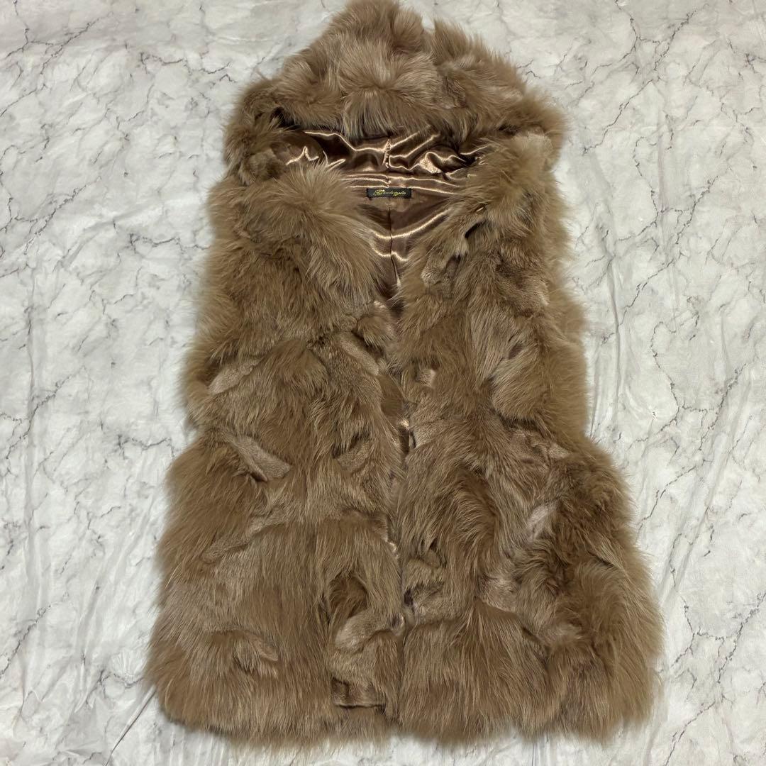 フォックスファー 毛皮 リアルファー ボリューム フード ジレ ベスト